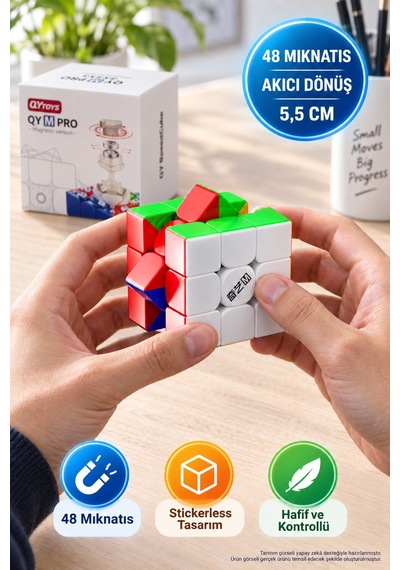Qy Toys Manyetik 3x3 Hız Küpü Maglev M Pro Stickerless 48 Mıknatıslı Profesyonel Zeka Küpü 5,5 Cm