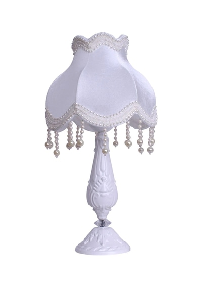 Beyaz Melek Kadife Kaplı Başlık Beyaz Metal Ayaklı Klasik Model Şık Abajur 55x25cm