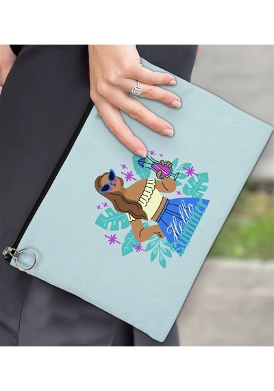 Bk Gift Yaz Temalı-3 Astarlı Açık Mavi Portföy Çanta 30x21cm, Baskılı El Çantası, Organizer Çanta