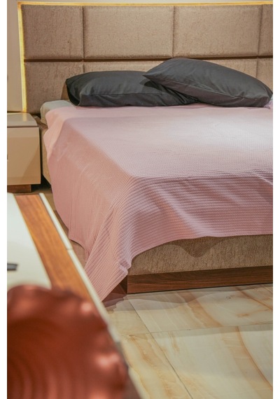 Sofline %100 Pamuk Çift Kişilik Yazlık Örgü Pike, Yatak Örtüsü, Terletmez Kumaş 240x200cm Pudra