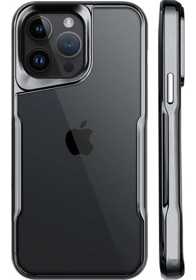 Apple iPhone Uyumlu  15 Pro Kılıf Metal Çerçeve Görünümlü Kırılmaz Boyi Kapak Titanyum-Gri