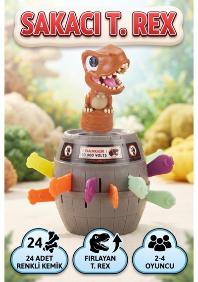 Ju-rassic World Lisanslı Şakacı T-rex Fıçı Oyunu - 24 Renkli Kemikli Heyecan Dolu Aile Ve Parti Oyunu