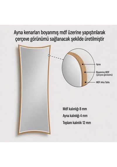 Modern Kavisli Boy Aynası 40x120 Cm Dalgalı Formlu Minimalist Dekoratif Duvar Aynası Beyaz