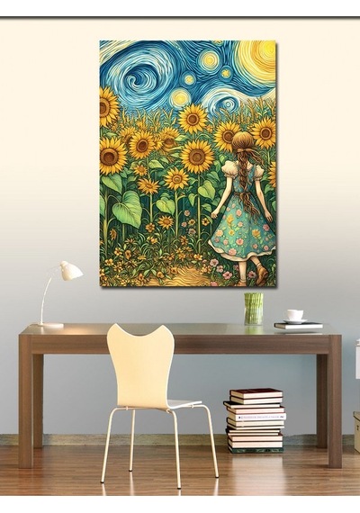 Kanvas Tablo Ay Çiçekleri Ve Kız 70cmx100cm