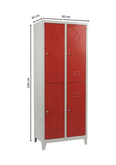 4 Gözlü Standart Soyunma Dolabı Kırmızı 80x40x198