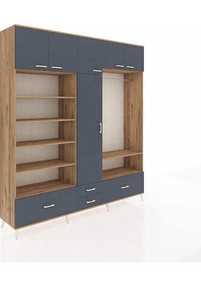 Hyperion Dolap 18 Raflı 4 Çekmeceli Tek Askılı 220x44x243 Çam-antrasit/antrasit Antrasıt/antrasıt