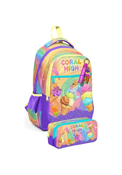 Coral High Mor Sarı Dondurma Baskılı Kız Çocuk İlkokul Sırt Çantası Ve Kalem Çantası Seti - Setygn33254c Çok Renkli