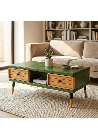 Mobenta Stria Brew: Modern Doğal Masif Orta Sehpa, 4 Çekmeceli - 110x60 Ye-tk Yeşil-ahşap Mobenta Stria Brew: Modern Doğal Masif Orta Sehpa, 4 Çekmeceli - 110x60 Ye-tk Yeşil-ahşap