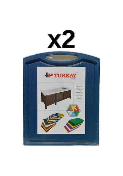 2'li Türkay 32.5x26.5x1 Cm Saplı-oluklu Polietilen Kesme Tahtası Kesim Levhası Mavi 1237