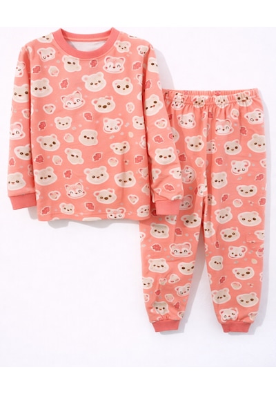 Seçkin Baby Ayı Ve Tilki Desenli Kız Çocuk Pijama Takımı Turuncu