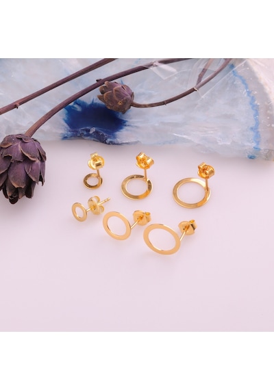 925 Ayar Gümüş Minimal Çember Küpe Çap:9.50 Mm- E00252 Gold