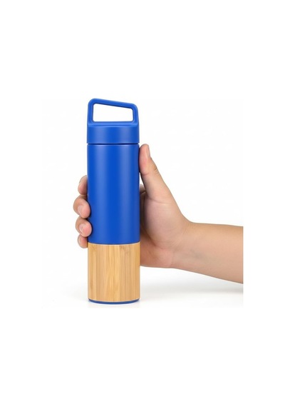 600 Ml Bambu Tabanlı Kulplu Çelik Termos Mug - 5 Renk Seçenekli Sıcak/soğuk Tutucu Seyahat Bardağı Mavi Çok Renkli