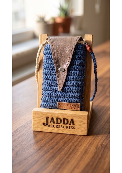 Jadda %100 El Yapımı Telefon Çantası Örgü Mavi Kağıt İp Gerçek Deri Aksesuar Otantik Çok Renkli