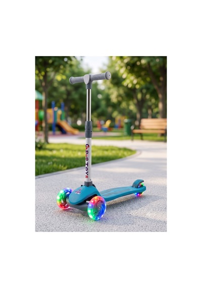 Gtpro Çocuk Scooter Katlanabilir 3+yaş 3tekerli Led Işıklı 50kğ Kapasite Turkuaz
