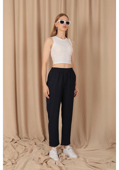 Saklımoda Beli Lastikli Düz Kadın Lacivert Pantolon Çok Renkli