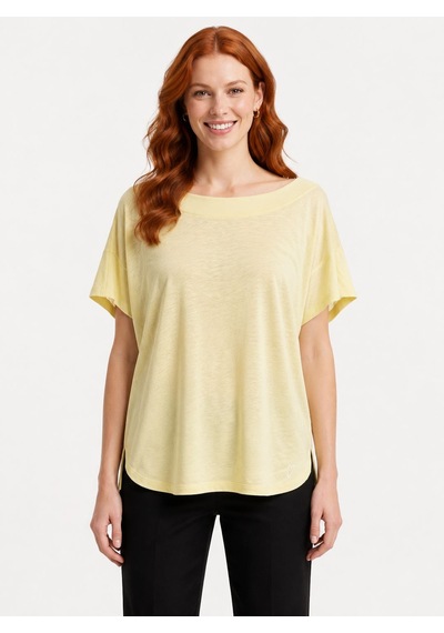 Neden Tekstil Kadın Rahat Kesim Sarı Yarım Balıkçı Yaka T-shirt