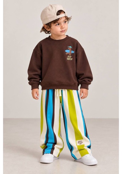 Out Surfin Baskılı Sweatshirt Çizgili Nakış Detaylı Eşofman Unisex 3ip Alt Üst Takım Kahverengi Out Surfin Baskılı Sweatshirt Çizgili Nakış Detaylı Eşofman Unisex 3ip Alt Üst Takım Kahverengi