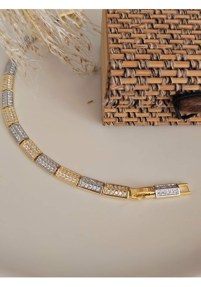 Kuyumcu Model Geometrik Full Taşlı Çelik Bileklik Gold - Gümüş