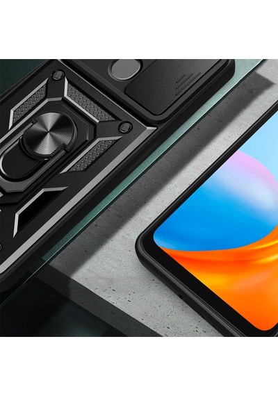 Noktaks - Tecno Uyumlu Tecno Spark 8c - Kılıf Sürgülü Kamera Korumalı Yüzüklü Çift Katman Zırh Tank Vega Kapak - Mavi