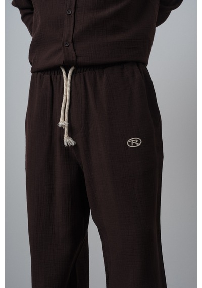 Respire Erkek R Nakışlı Müslin Baggy Pantolon Acı Kahve Kahverengi