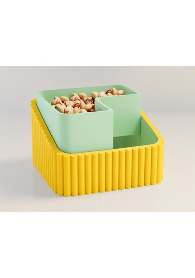 3d Baskı Fıstık Kasesi - Çift Hazneli Kabuk Ayırıcı Sunum Kasesi - Sarı Mint