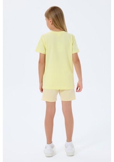 Rolypoly 3795 %100 Pamuk Kız Çocuk Kısa Kol Cepli Şort Pijama Takımı Açık Sarı
