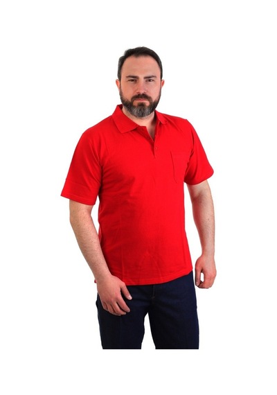 Eser - Polo Yaka Kısa Kol Penye İş Tişörtü - Cepli - Kırmızı