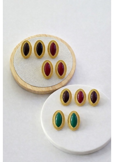Lunarie Vintage Burgu Çerçeve Küpe Renkli Taşlı Madalyon Çelik Siyah