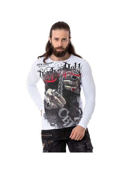 Cipo & Baxx Cl511 Erkek Sweatshirt Günlük Rahat Kalıp Bisiklet Yaka Spor Basic Beyaz