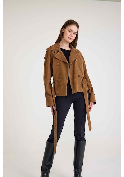 Oversize Bayan Süet Deri Ceket Vb-2 Bk-2791 - 24027 Kahverengi