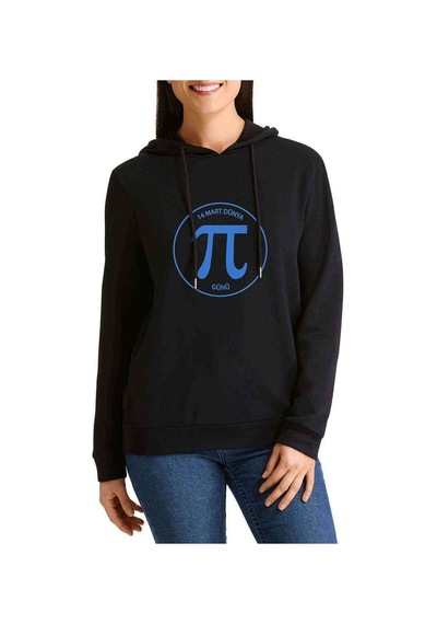 14 Mart Dünya Pi Günü Baskılı Siyah Kadın Kapşonlu Sweatshirt (534808055)