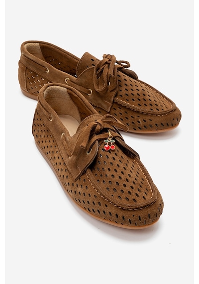 Luvishoes Stevo Taba Süet Hakiki Deri Delikli Bağcıklı Kadın Loafer Ayakkabı