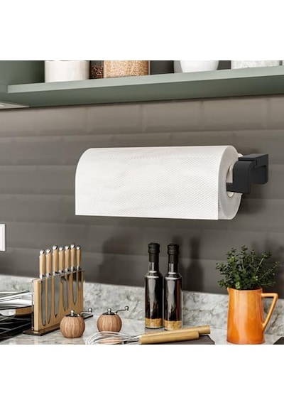 Banyo Lavabo Mutfak Aparat Uzun Kağıt Havluluk Standı Kağıtlık 26 Cm Paslanmaz Metal Sağlam Siyah Genel