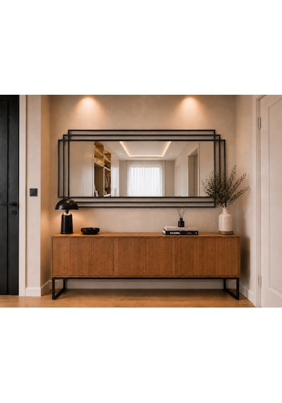 Effe Siyah Metal Çerçeveli 180x80 Cm Dekoratif Ayna 180x80cm-3-lü-siyah