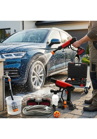 Oto - Araç Yıkama Makinesi Şarjlı - Yedek Bataryalı 135w - 19000 Rpm 12000 Mah - 21v 0.62bar A-130 4801