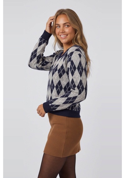 Fashion Friends Baklava Desenli Lacivert Kadın Kazak 26k0074k1