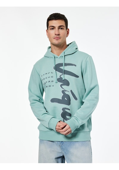 Koton Uzun Kollu Baskılı Şardonlu Kapşonlu Sweatshirt Yeşil 6wam70045mk Yeşil