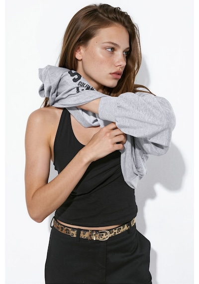 Hiccup 2'li Asimetrik Yaka Baskılı Oversize Sweatshirt Gri