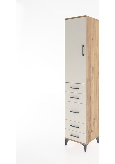 Hyperion Dolap 3 Raflı 5 Çekmeceli Tek Kapaklı 44x44x221 Çam-... Çam