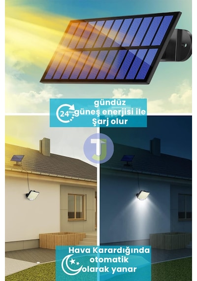 Technojet 110 Ledli Solar Güneş Enerjili Kumandalı Hareket Sensörlü Bahçe Aydınlatma Sokak Lambası