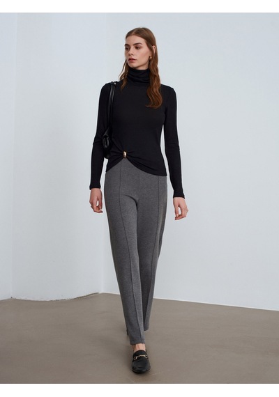 Dilvin 71934 Dikiş Detaylı Geniş Paça Pantolon-füme M. Füme M.