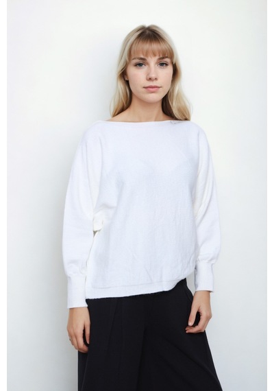 Vitrin Geniş Yaka Yarasa Kol Oversize Triko Bluz Ekru