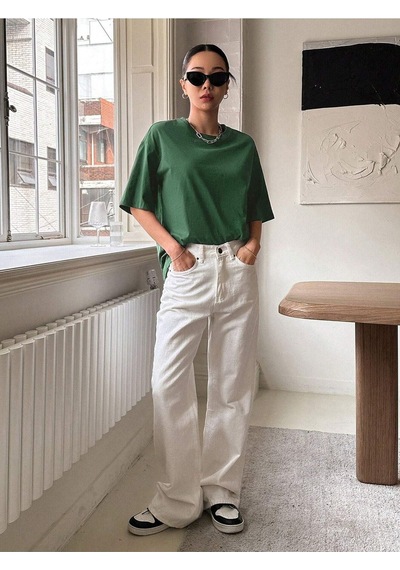 Kind Hearted T-shirt - Yeşil Baskılı Oversize Bisiklet Yaka Kısa Kol Tişört Yeşil
