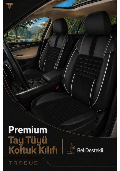 Renault Megane E-tech 2022+ Uyumlu Apex Serisi Tay Tüyü Bel Destekli Siyah Beyaz Koltuk Kılıfı