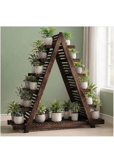Yakma Dekoratif A-tipi 13 Raflı Büyük Boy Çiçek Standı - Bahçe Ve Balkon Rafı 150x150 Cm Bej