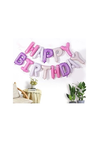 35 Cm Happy Birthday Pembe Mor Harf Folyo Balon Seti - Doğum Günü Parti Dekorasyonu Çok Renkli
