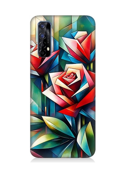 Realme 7 Uyumlu Soyut Origami Gül Deseni Desenli Silikon Kılıf Çok Renkli