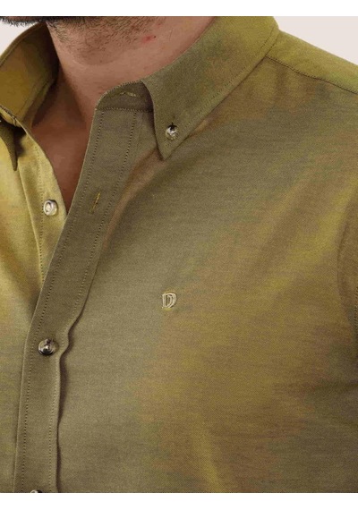 Dufy Hardal Erkek Slim Fit Düz Brent Düğmeli Yaka Uzun Kol Gömlek - 102454-hardal Hardal