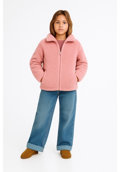 Esila Kids Kız Çocuk Peluş Ceket Fermuarlı Uzun Kollu 4-10 Yaş Pembe