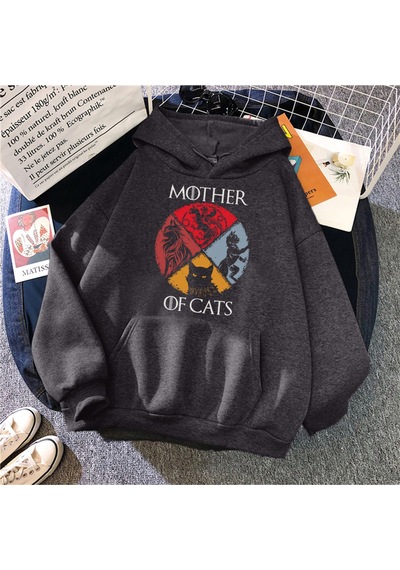 Startmore Startmorekedi Aile Kedilerin Annesi Baskılı Eşofman Kadın Yenilik Moda Hoody Spor Gevşek Büyük Boy Hoo Antrasit
